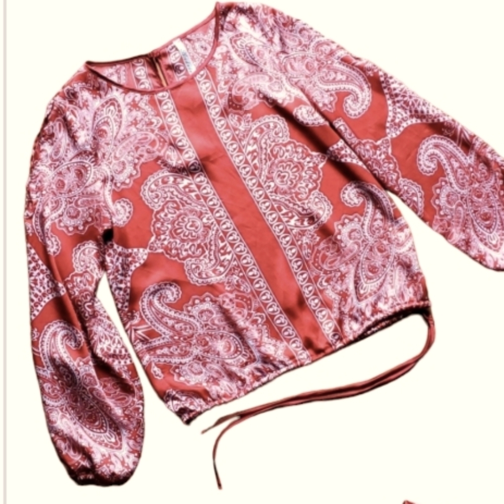 Andree Womans Silky Orange Paisley Poet Style Top Size Large
